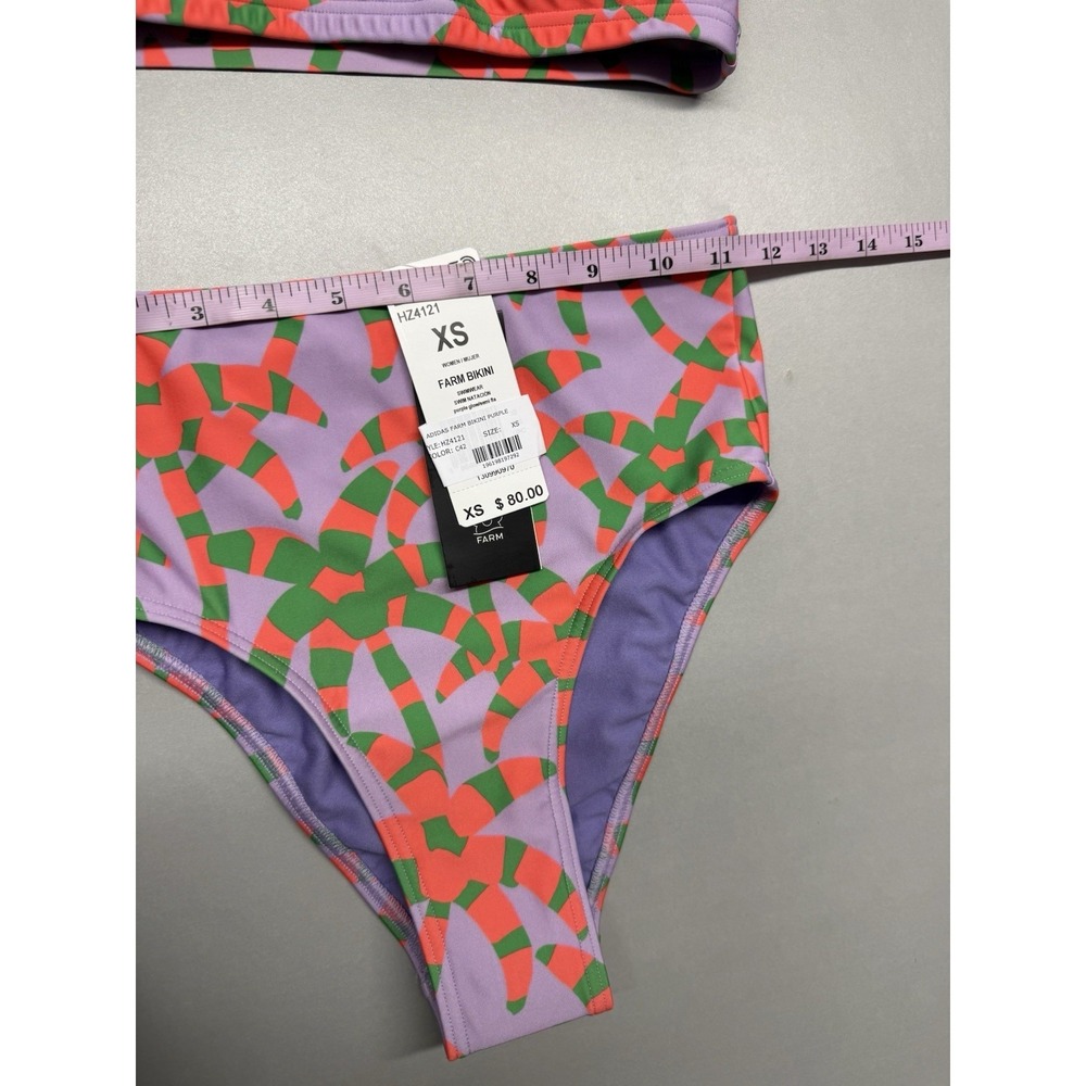 Adidas x FARM Rio Tropical Palm Tree Bikini Set Purple Green Orange XS NWT - Picture 4 of 12